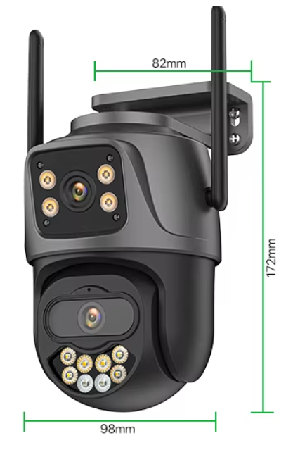 WI‑FI‑Kamera mit zwei Objektiven, 15 Megapixel, mit Verfolgungsfunktion.